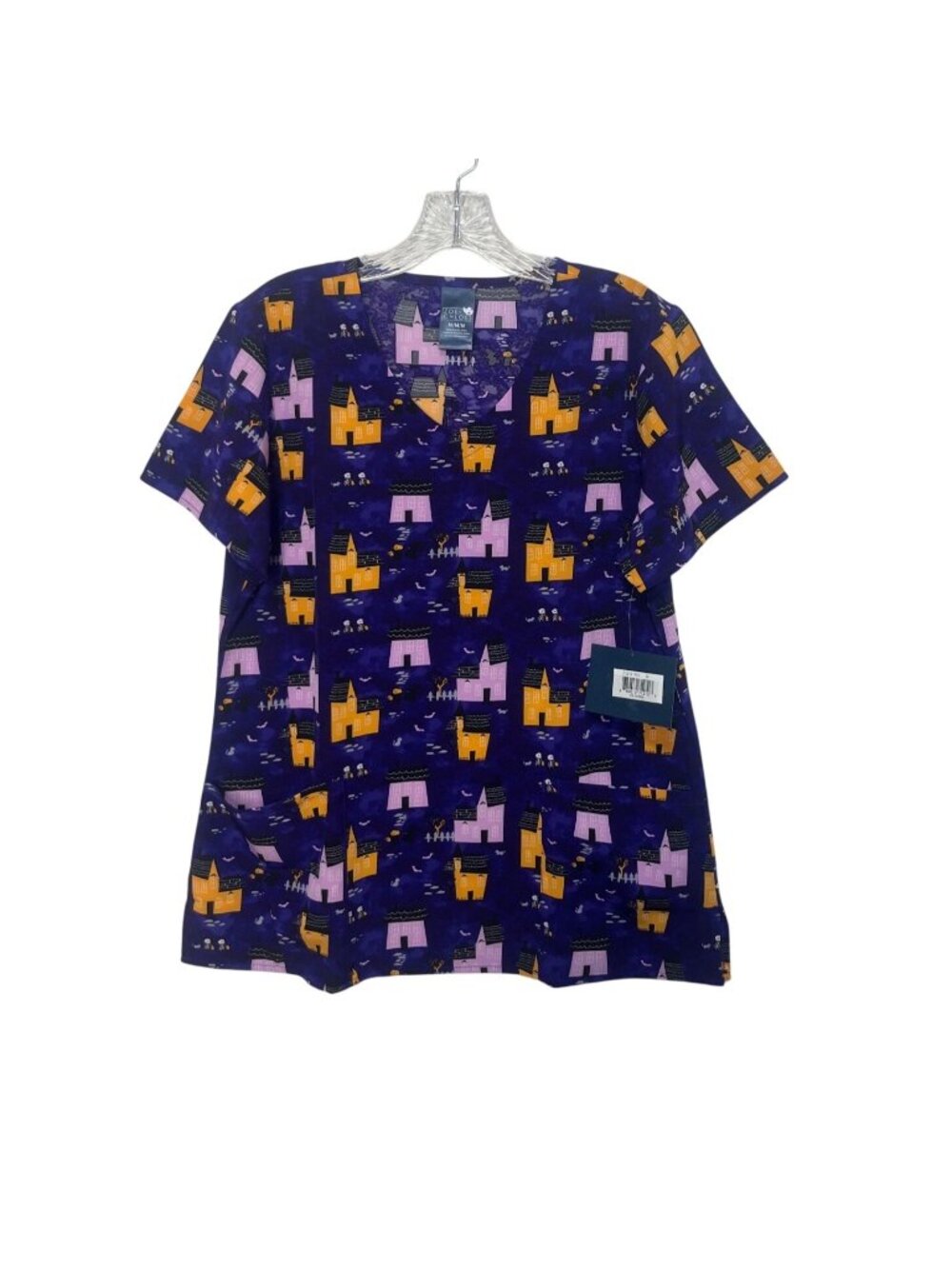 Zoe + Chloe Scrub Top Medium Purple New Halloween Houses Short Sleeve Medical